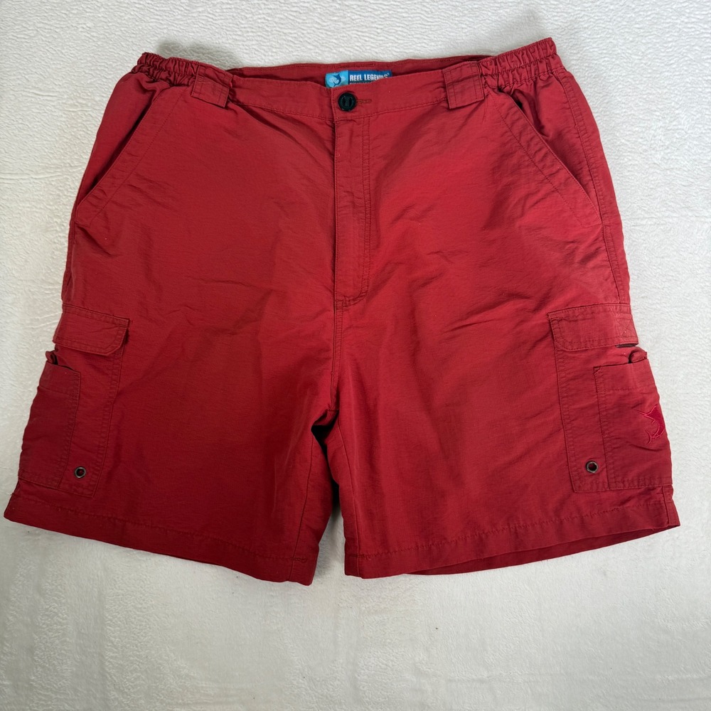 Reel Legends Mens Red Nylon Cargo Fishing Shorts XL Quick Dry Outdoor Utility